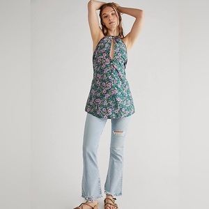 (A8) NEW Free People Lyla Halter Tunic in Green Balsam Combo, Size Small, NWOT